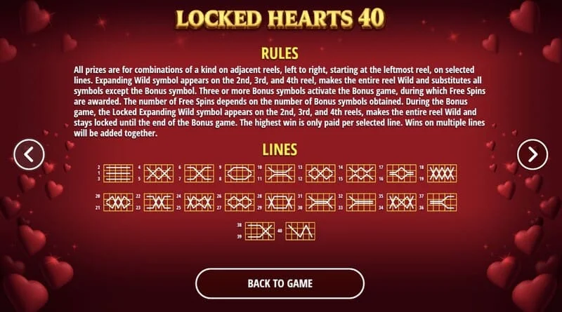 Locked Hearts 40 - linii câștigătoare pe role